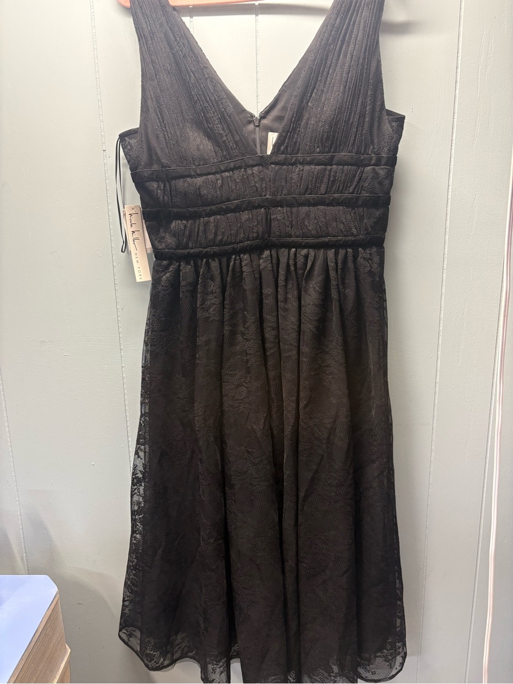 Nicole Miller Black Lace V-Neck Cocktail Dress